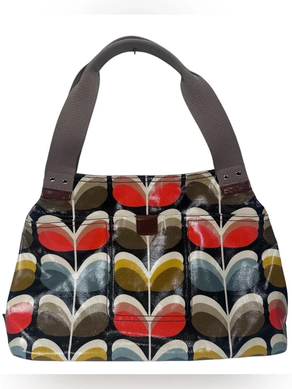 Orla Kiely Stem Print Coated Canvas Purse Retro Mod Floral Shoulder Tote Bag - Picture 1 of 16